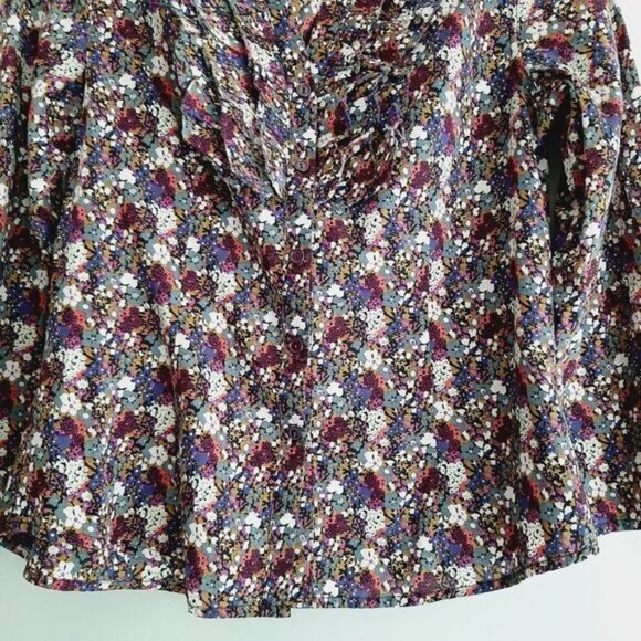 XXI FOREVER 21 Button Down Ditsy Floral Ruffle Detail Blouse Top Colorful Sz S - Picture 6 of 15